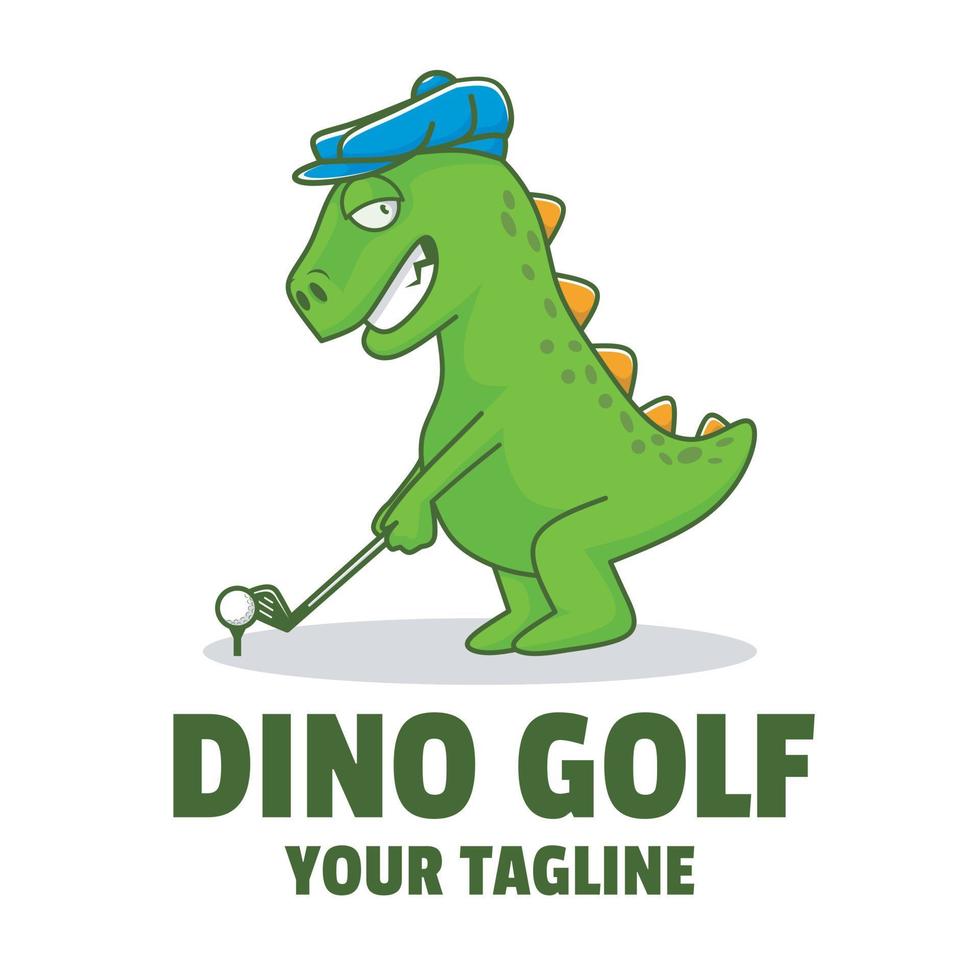 dessin animé dino jouant au golf création de logo de mascotte vecteur