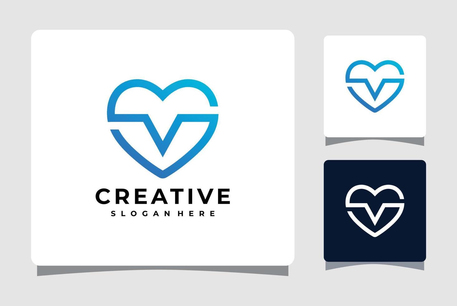 inspiration de conception de modèle de logo lettre v coeur vecteur