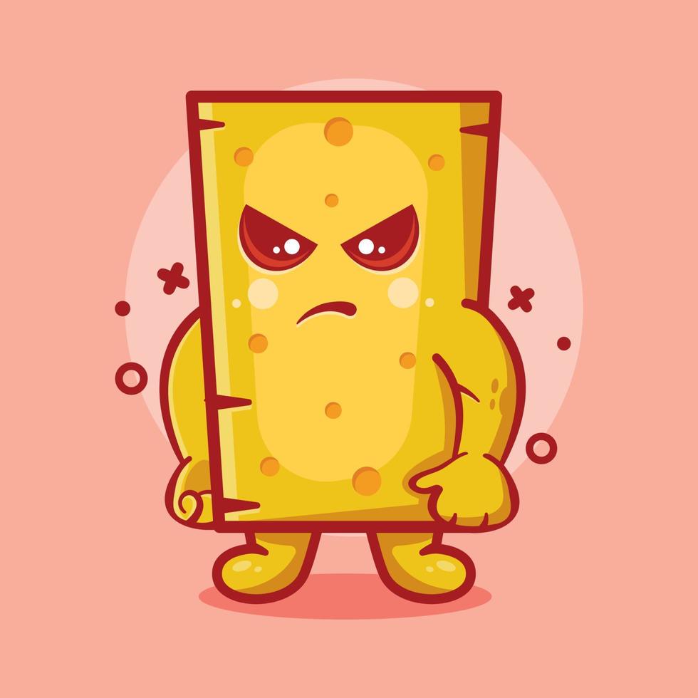 mascotte de personnage de fromage sérieux avec expression de colère dessin animé isolé dans un style plat vecteur