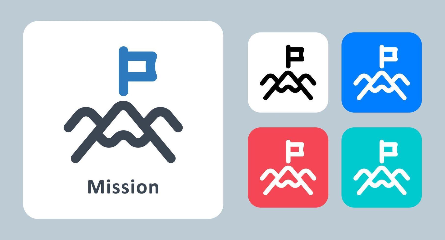 icône de la mission - illustration vectorielle . drapeau, mission, montagne, cible, objectif, entreprise, objectif, ligne, contour, plat, icônes. vecteur