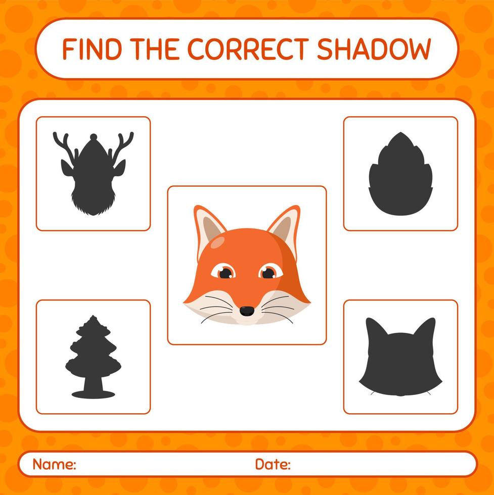 trouver le bon jeu d'ombres avec le renard roux. feuille de travail pour les enfants d'âge préscolaire, feuille d'activité pour enfants vecteur