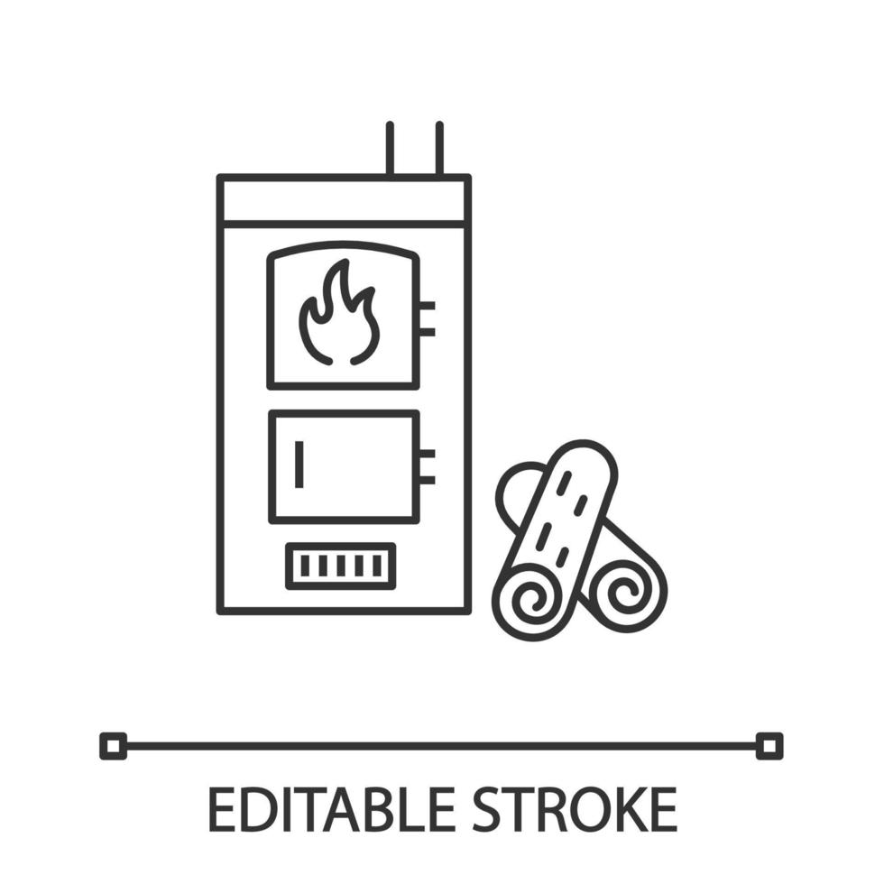 icône linéaire de chaudière à combustible solide. chauffage central de la maison. illustration de la ligne mince. chaudière à bois à deux chambres. système de chauffage. symbole de contour. dessin de contour isolé de vecteur. trait modifiable vecteur