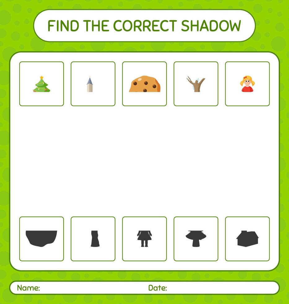 trouvez le bon jeu d'ombres avec l'icône de noël. feuille de travail pour les enfants d'âge préscolaire, feuille d'activité pour enfants vecteur