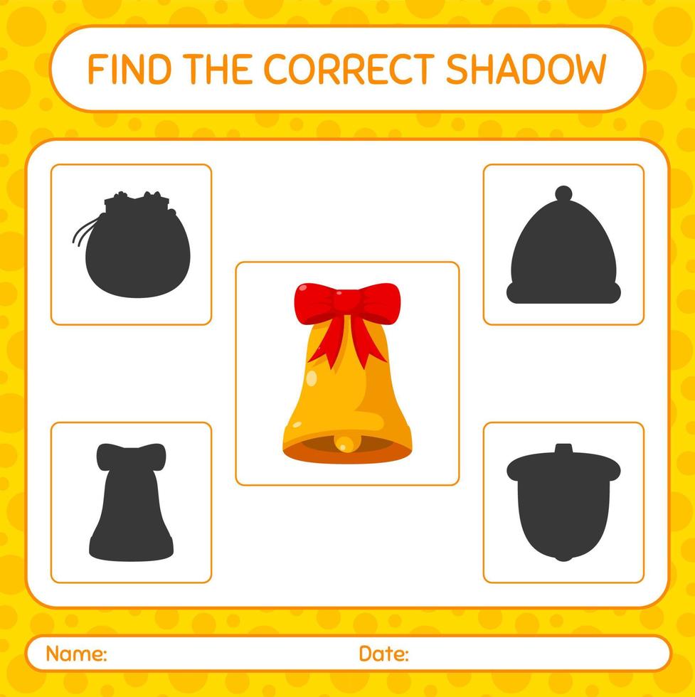 trouver le bon jeu d'ombres avec cloche. feuille de travail pour les enfants d'âge préscolaire, feuille d'activité pour enfants vecteur
