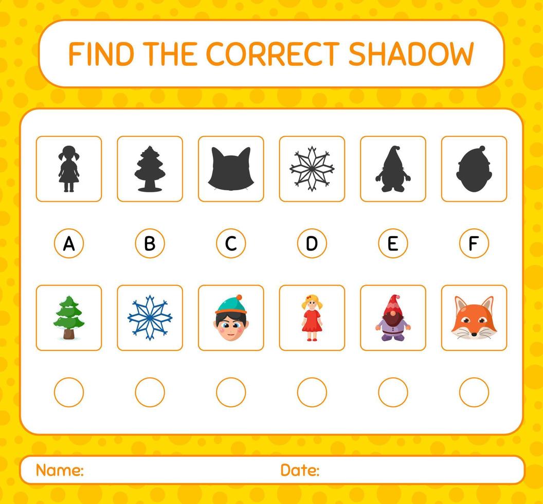 trouvez le bon jeu d'ombres avec l'icône de noël. feuille de travail pour les enfants d'âge préscolaire, feuille d'activité pour enfants vecteur