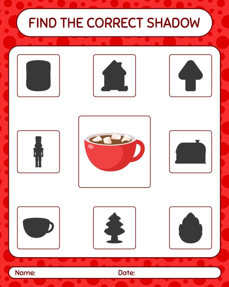 trouvez le bon jeu d'ombres avec de la guimauve sur du chocolat chaud. feuille de travail pour les enfants d'âge préscolaire, feuille d'activité pour enfants vecteur