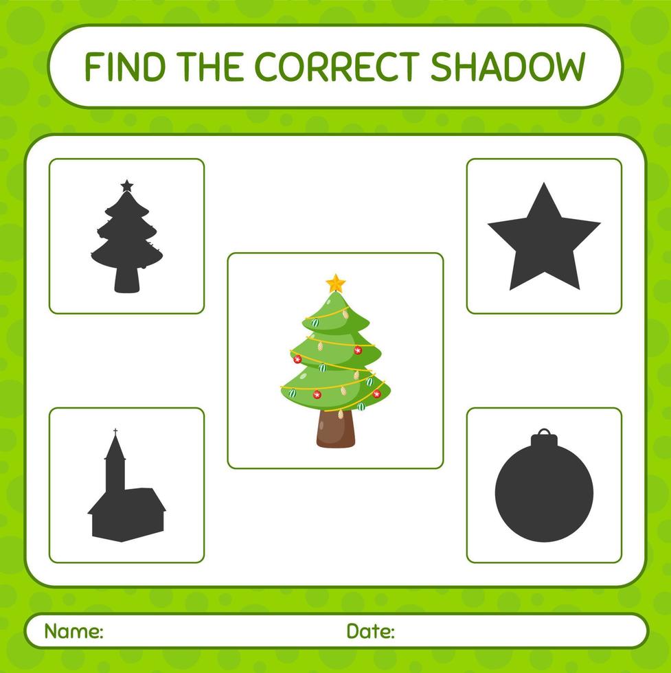 trouvez le bon jeu d'ombres avec l'arbre de noël. feuille de travail pour les enfants d'âge préscolaire, feuille d'activité pour enfants vecteur