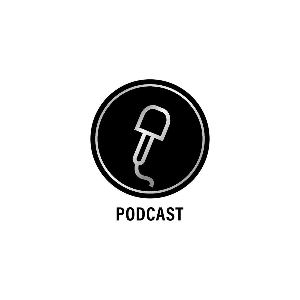 modèle de conception de logo de podcast minimal isolé sur fond blanc. style de logo de contour argenté. logotype pictural. illustration d'icône de microphone simple. radiodiffusion, station de radio. vecteur