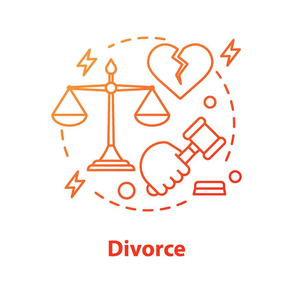 icône de concept de divorce. rupture familiale. illustration de la ligne mince de l'idée de rupture des relations. tribunal d'affaires familiales. dessin de contour isolé de vecteur