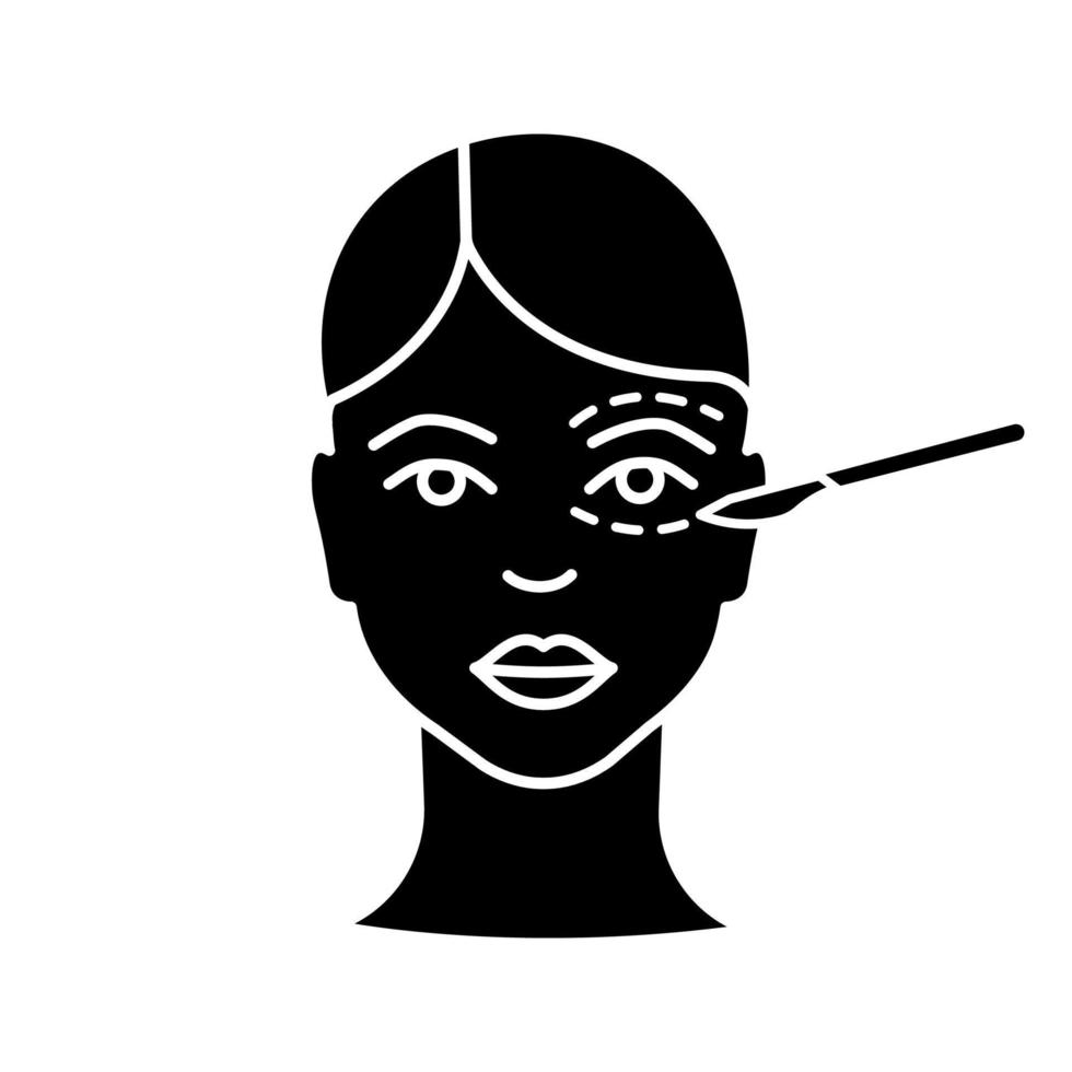 icône de glyphe de blépharoplastie. chirurgie esthétique des paupières. chirurgie de lifting des yeux. rajeunissement facial chirurgical. symbole de la silhouette. espace négatif. illustration vectorielle isolée vecteur