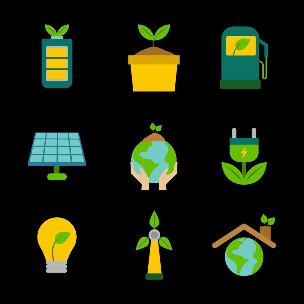 jeu d'icônes de technologie verte éco vecteur