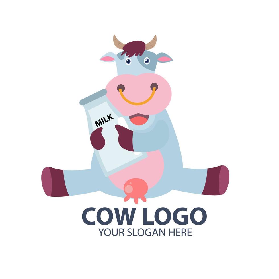 logo pour votre entreprise avec un joli personnage de vache vecteur