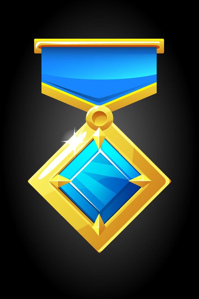 losange de médaille d'or de vecteur avec diamant bleu pour le jeu. illustration d'un prix avec une gemme.