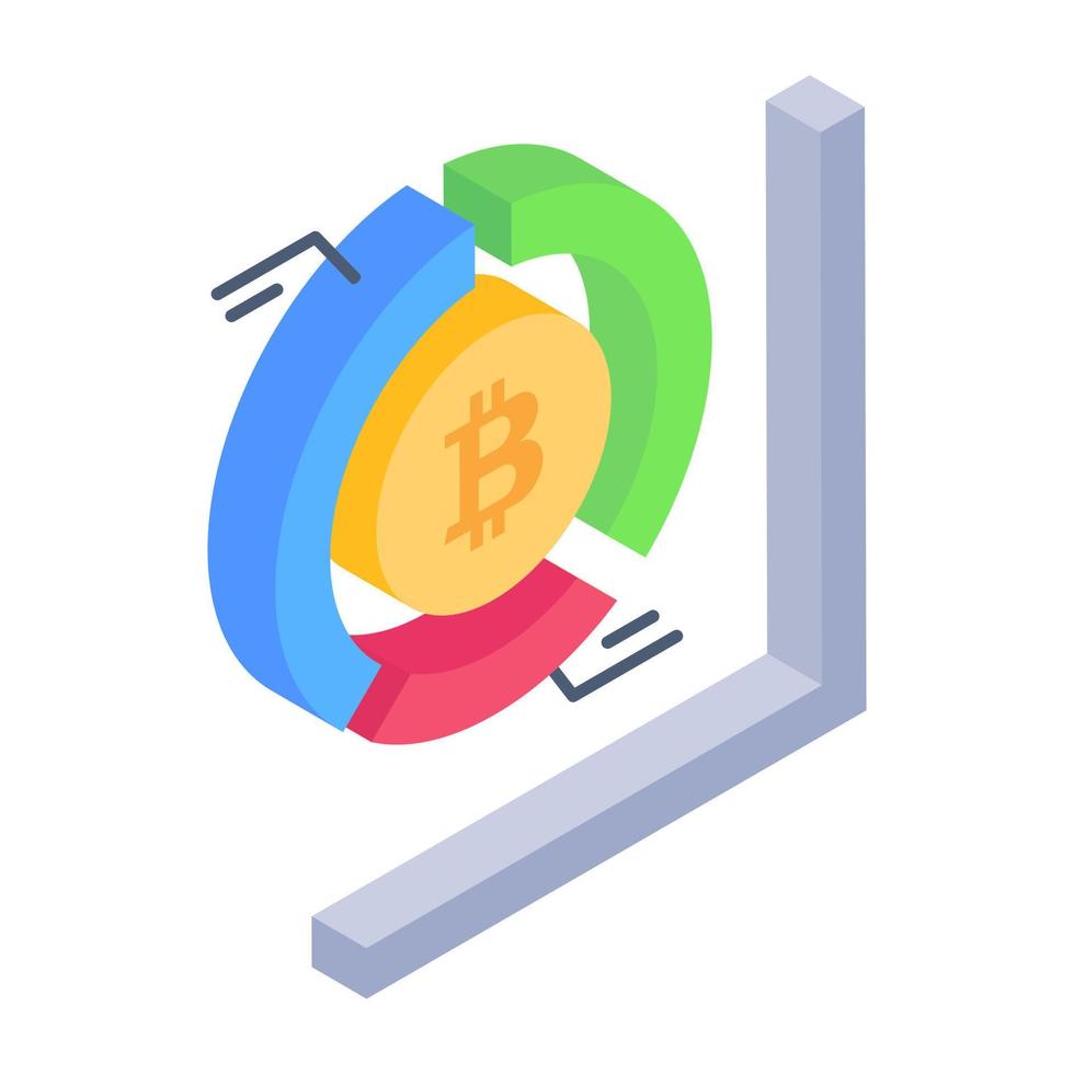 une icône isométrique habilement conçue de l'analyse bitcoin vecteur