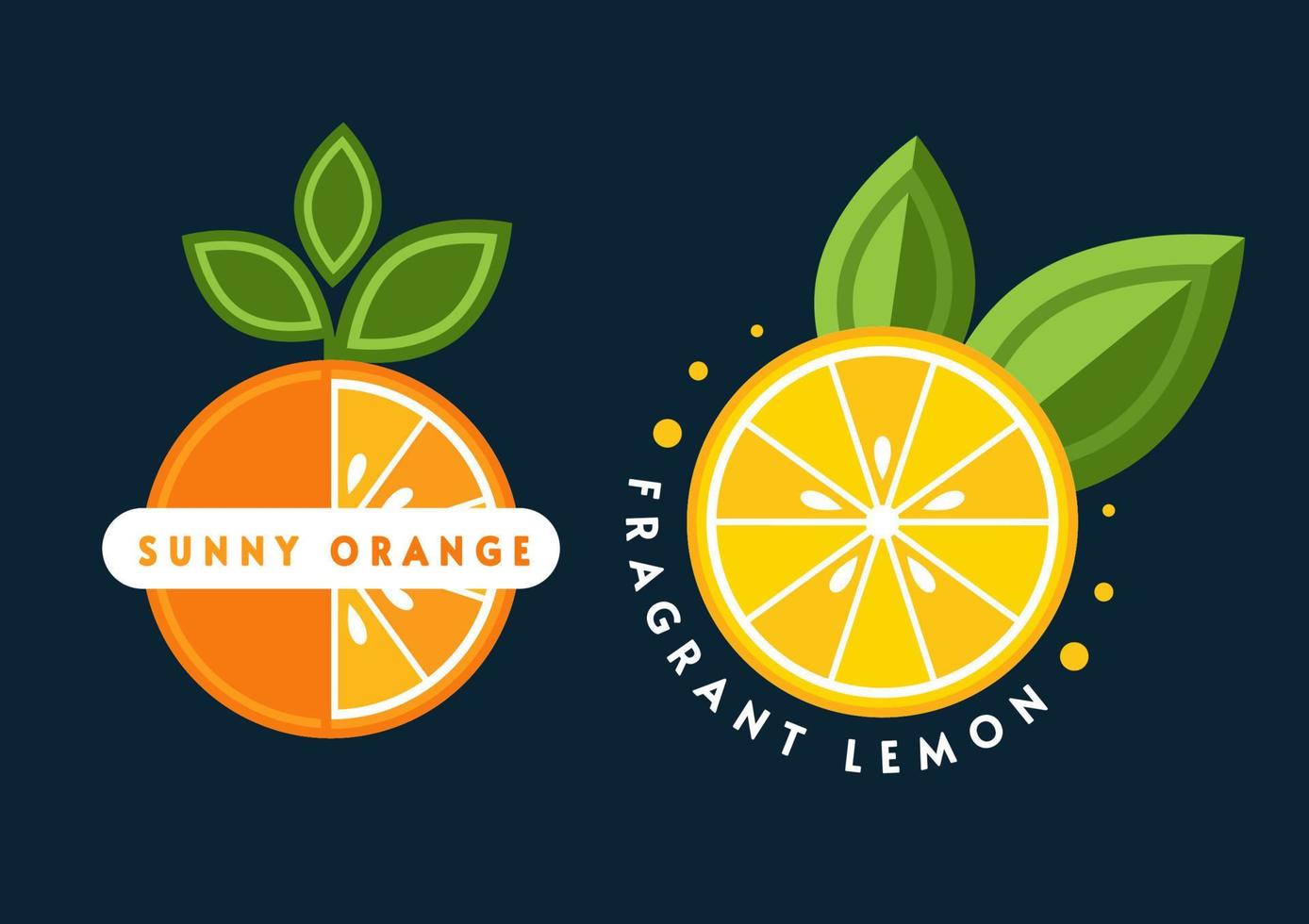 ensemble de logos, emblèmes, badges avec orange, citron, feuilles vertes, tranches de fruits. bon pour la décoration des emballages alimentaires, des épiceries, des magasins agricoles, de la publicité. style plat vecteur