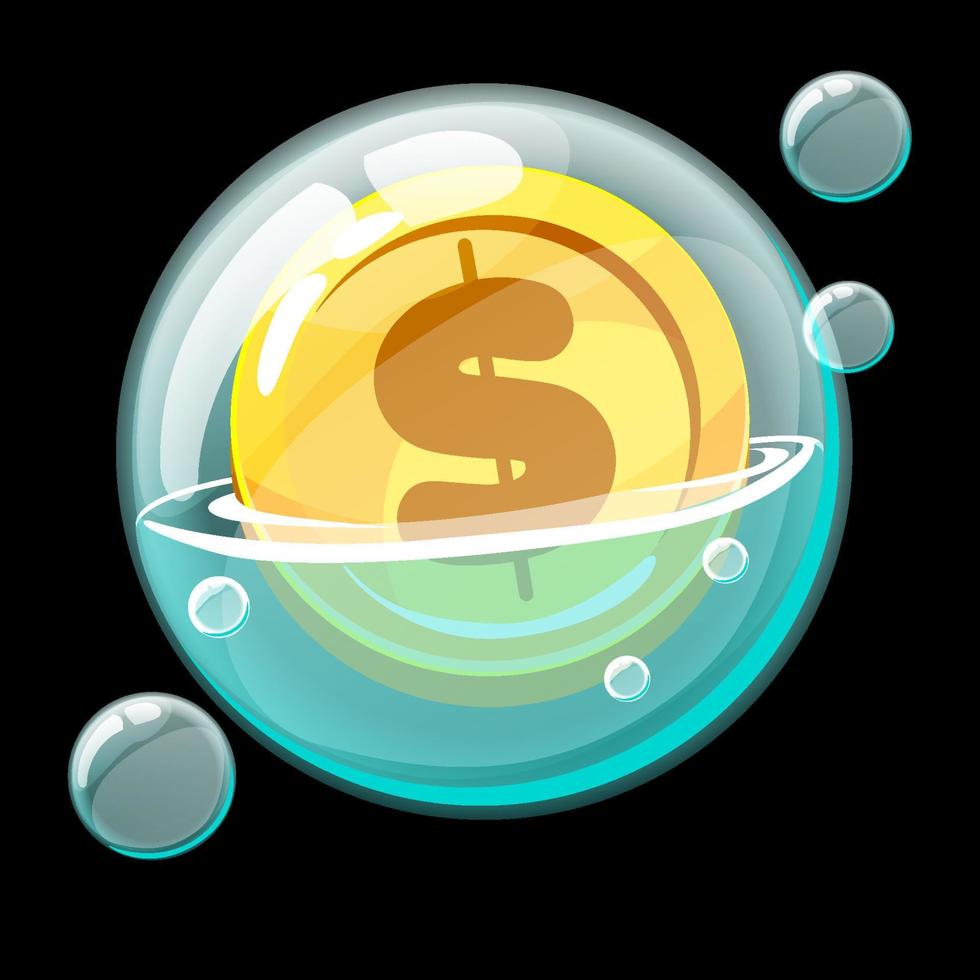 icône de pièce d'or dans une grosse bulle de savon. bulle de dessin animé et monnaie monétaire. vecteur