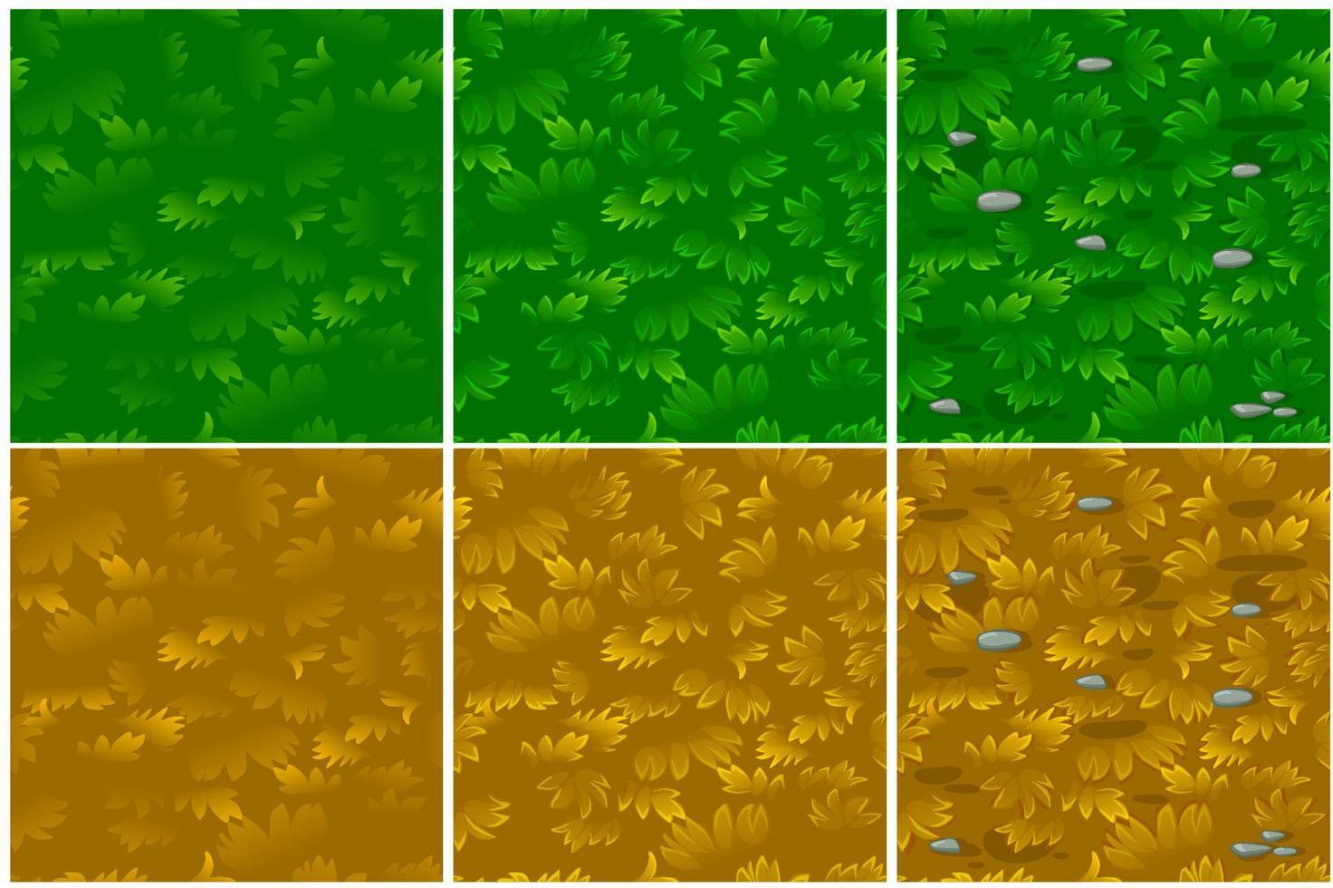 ensemble de motifs harmonieux d'herbe verte et sèche en 3 étapes. arrière-plans d'herbe texturés dans un dessin amélioré. vecteur