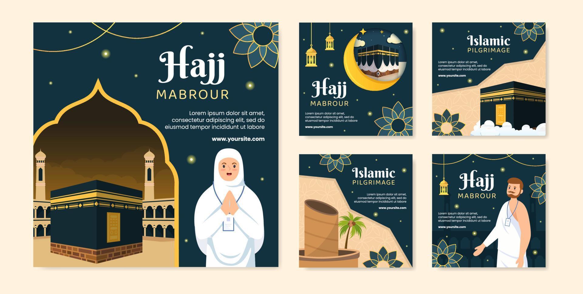 modèle de publication hajj ou umrah mabroor médias sociaux illustration de fond plat dessin animé vecteur