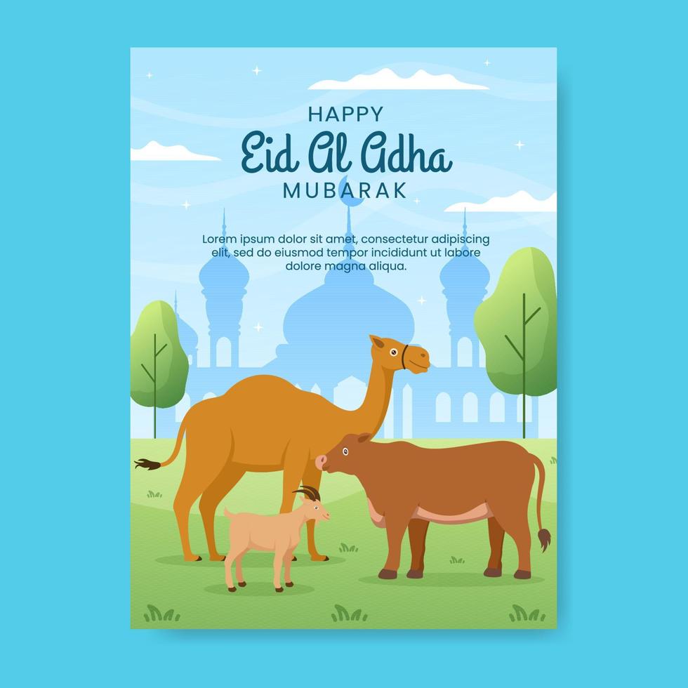 modèle d'affiche verticale eid al adha médias sociaux illustration de fond de dessin animé plat vecteur