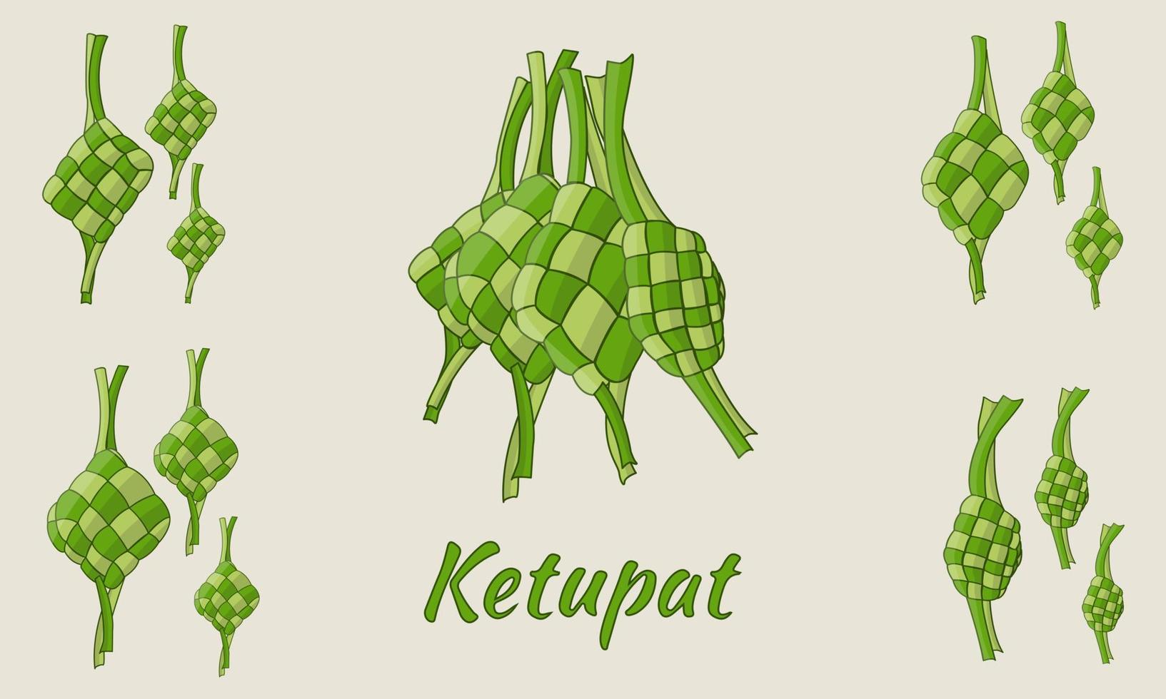 ensemble de ketupat dessiné à la main vecteur