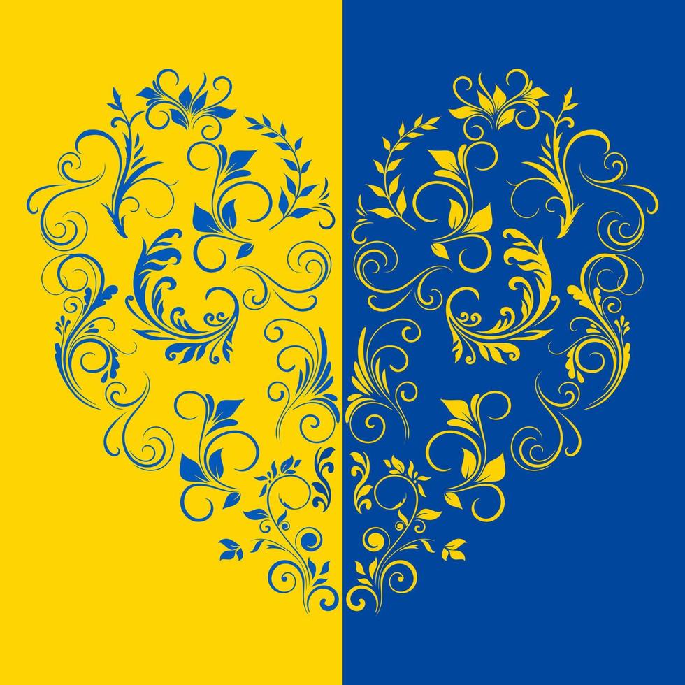 drapeau de l'ukraine avec un coeur en fleurs. illustration vectorielle. vecteur