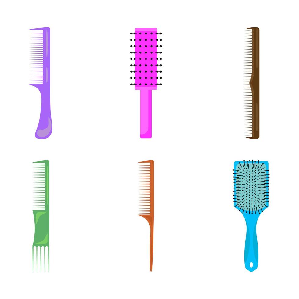 ensemble de brosses à cheveux. brosses à cheveux. peignes en plastique pour les cheveux, ensemble de brosses pour coiffer les cheveux. vecteur