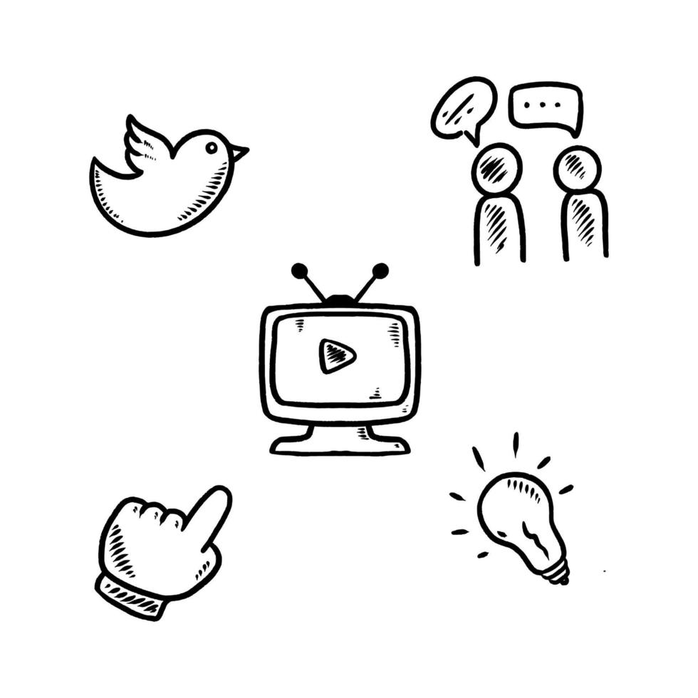 icône de doodle de médias sociaux dessinés à la main vecteur