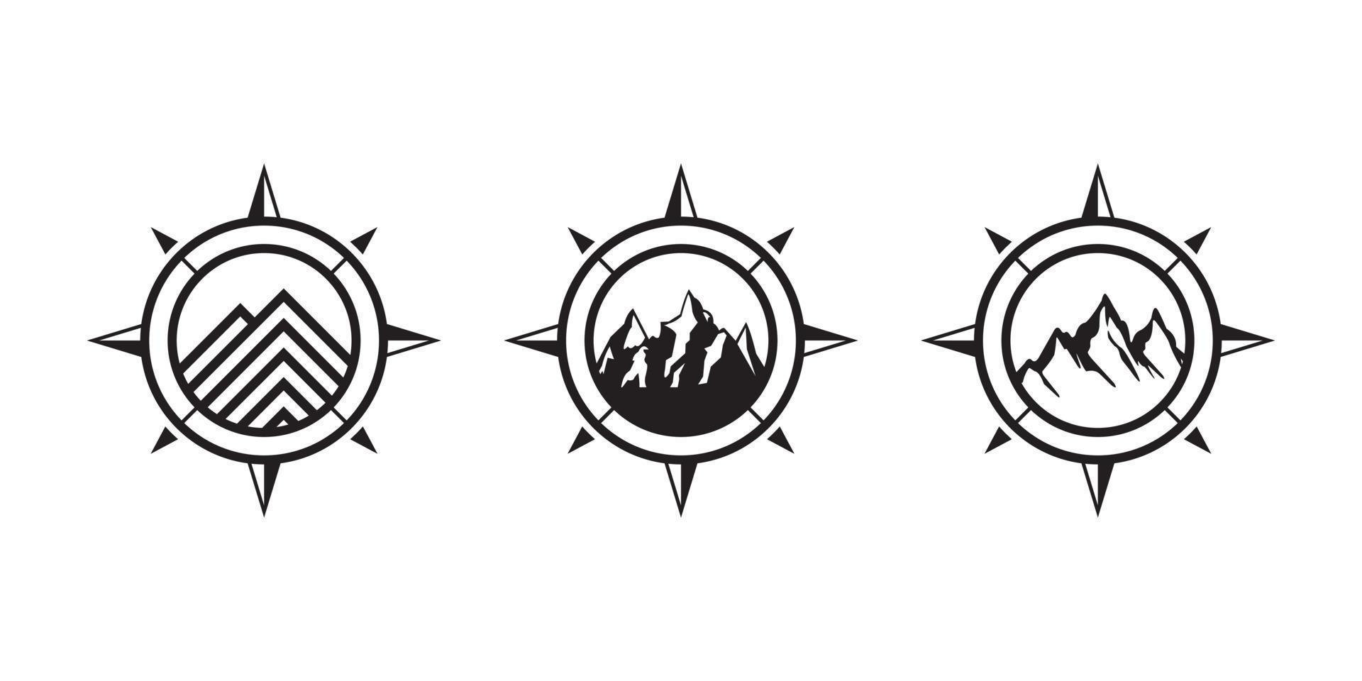 concept de montagne et de boussole, inspiration de conception de logo d'aventure ou de voyage vecteur
