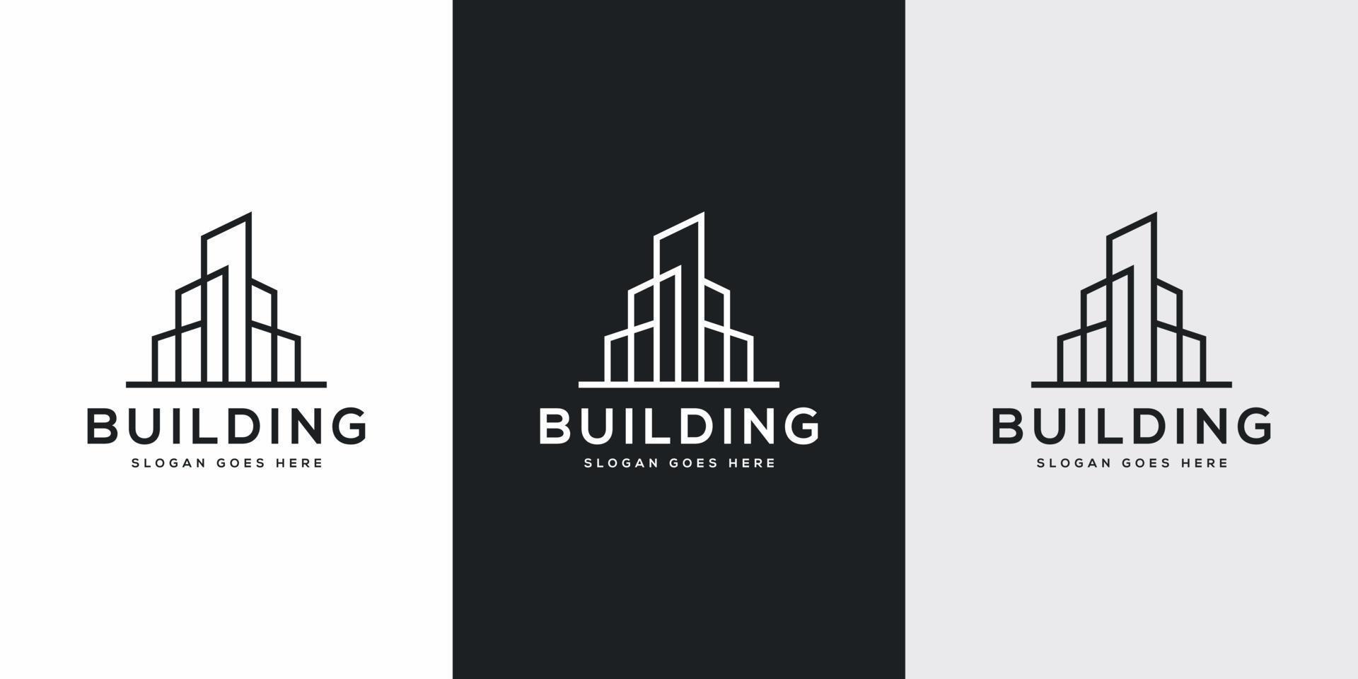 logo de construction avec style d'art en ligne. résumé de la construction de la ville pour l'inspiration de conception de logo vecteur