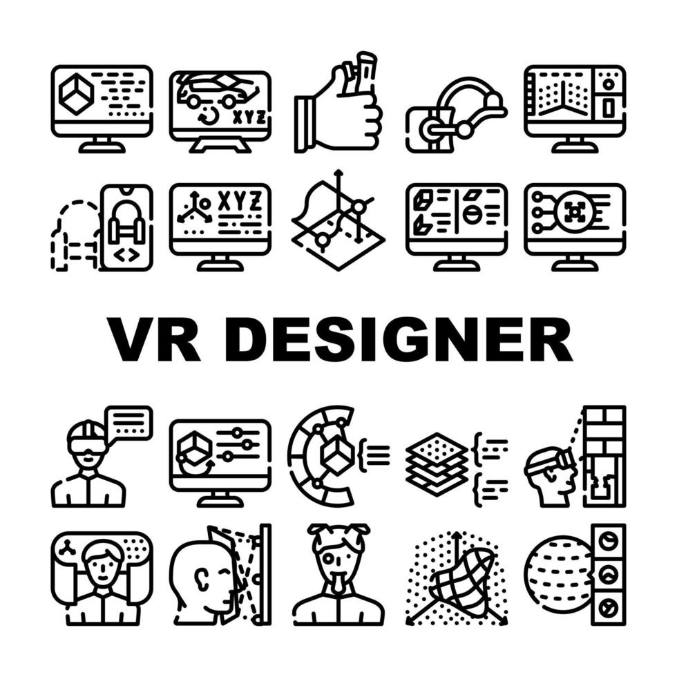 vr designer occupation collection icônes définies vecteur