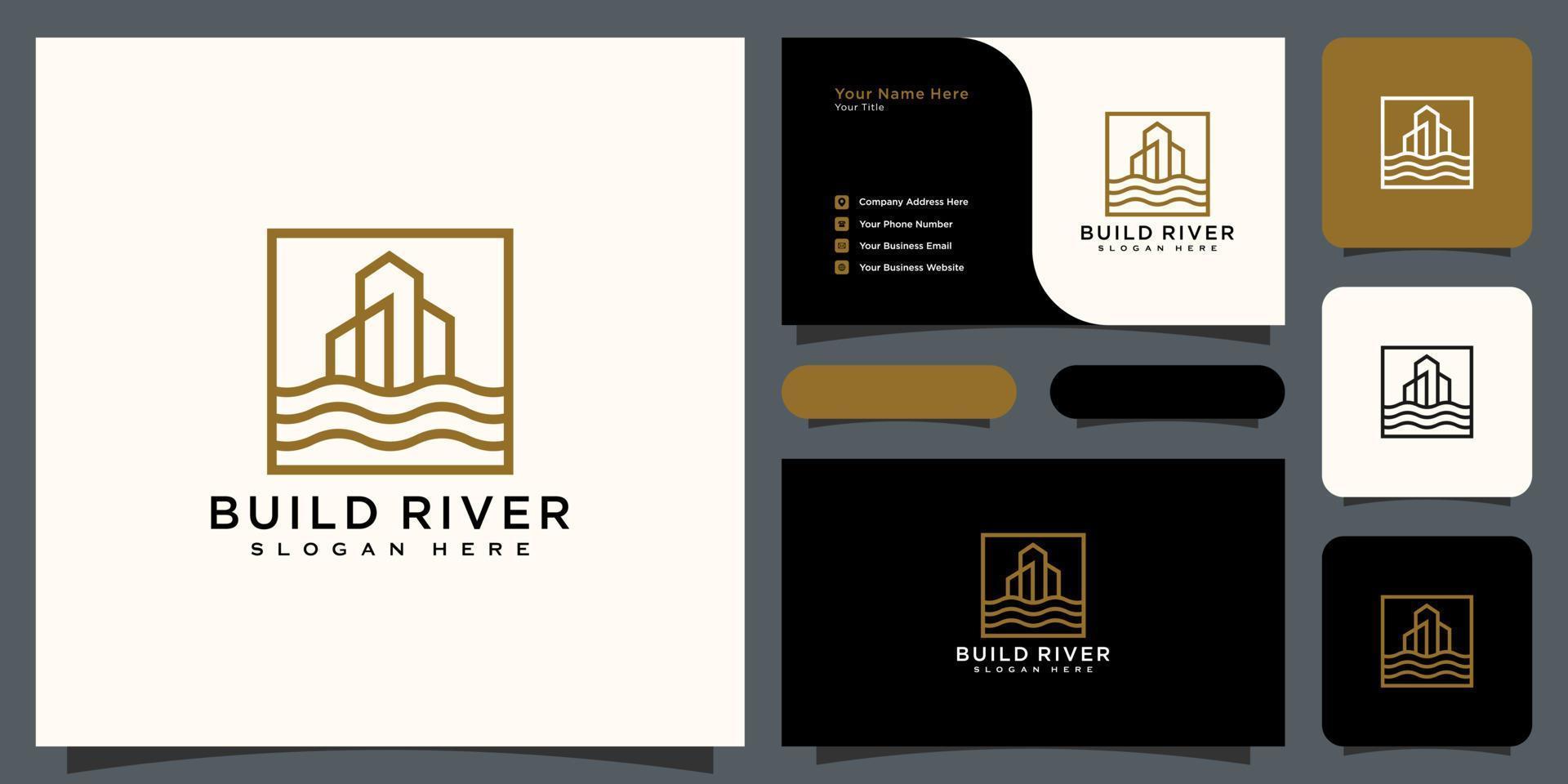 construction de vecteur de logo de rivière avec conception de carte de visite