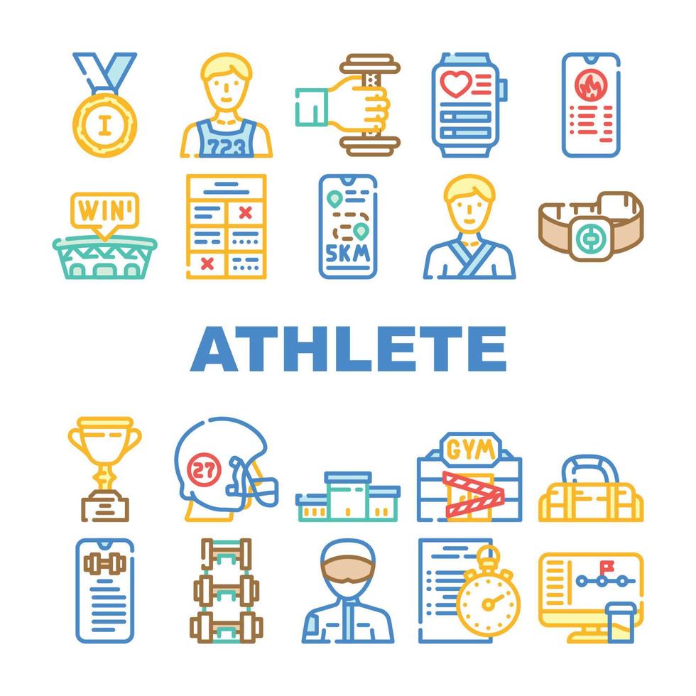 équipement de sport d'athlète et icônes de récompense set vector