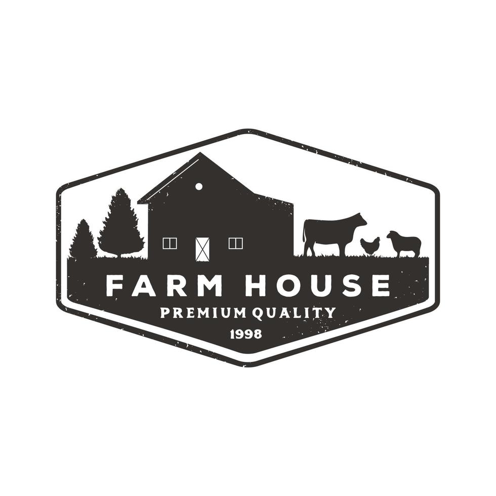 icône de logo de maison de ferme d'animaux de bétail vintage et illustration de modèle vecteur