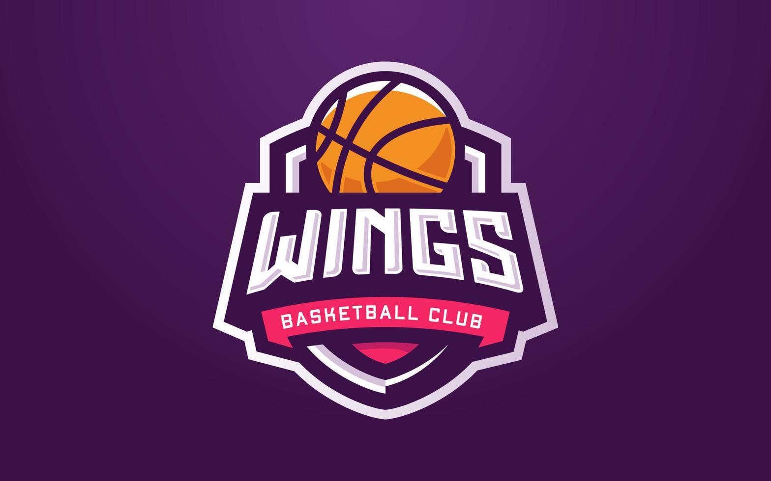 modèle de logo de club de basket-ball ailes pour équipe sportive ou tournoi vecteur