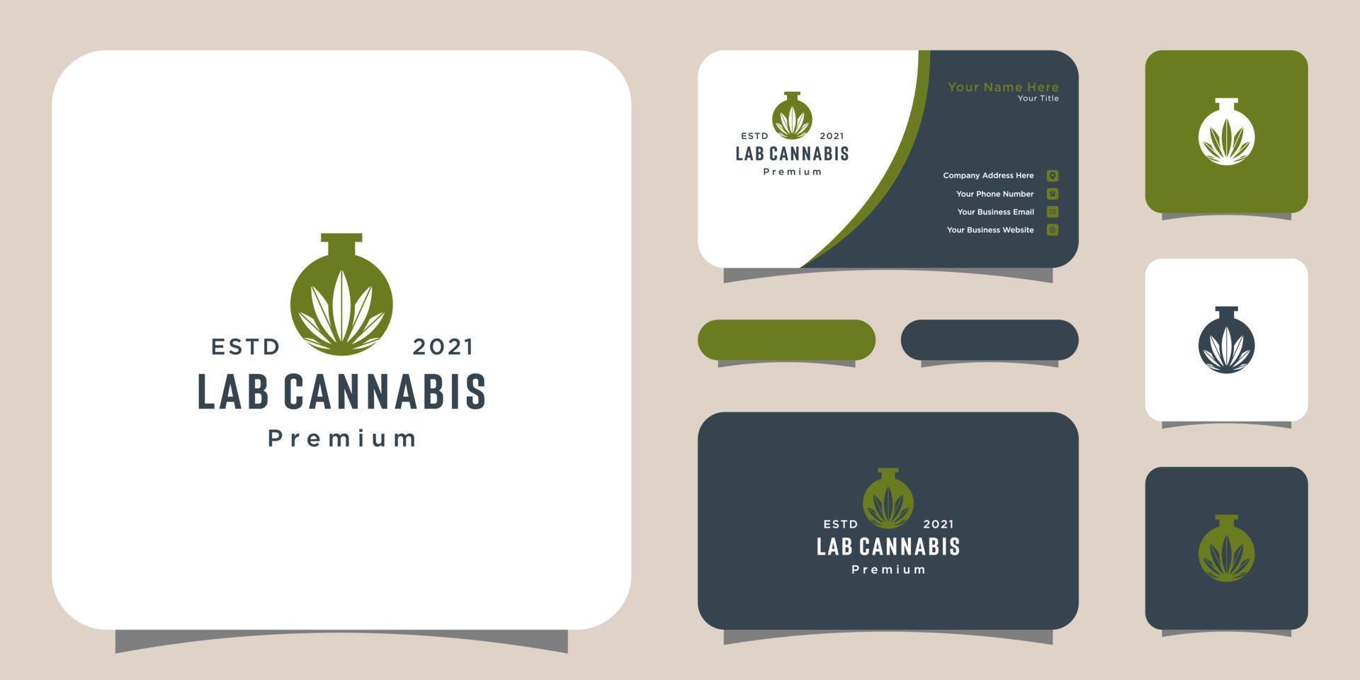 vecteur et carte de visite de logo de feuille de marijuana de laboratoire et de cannabis