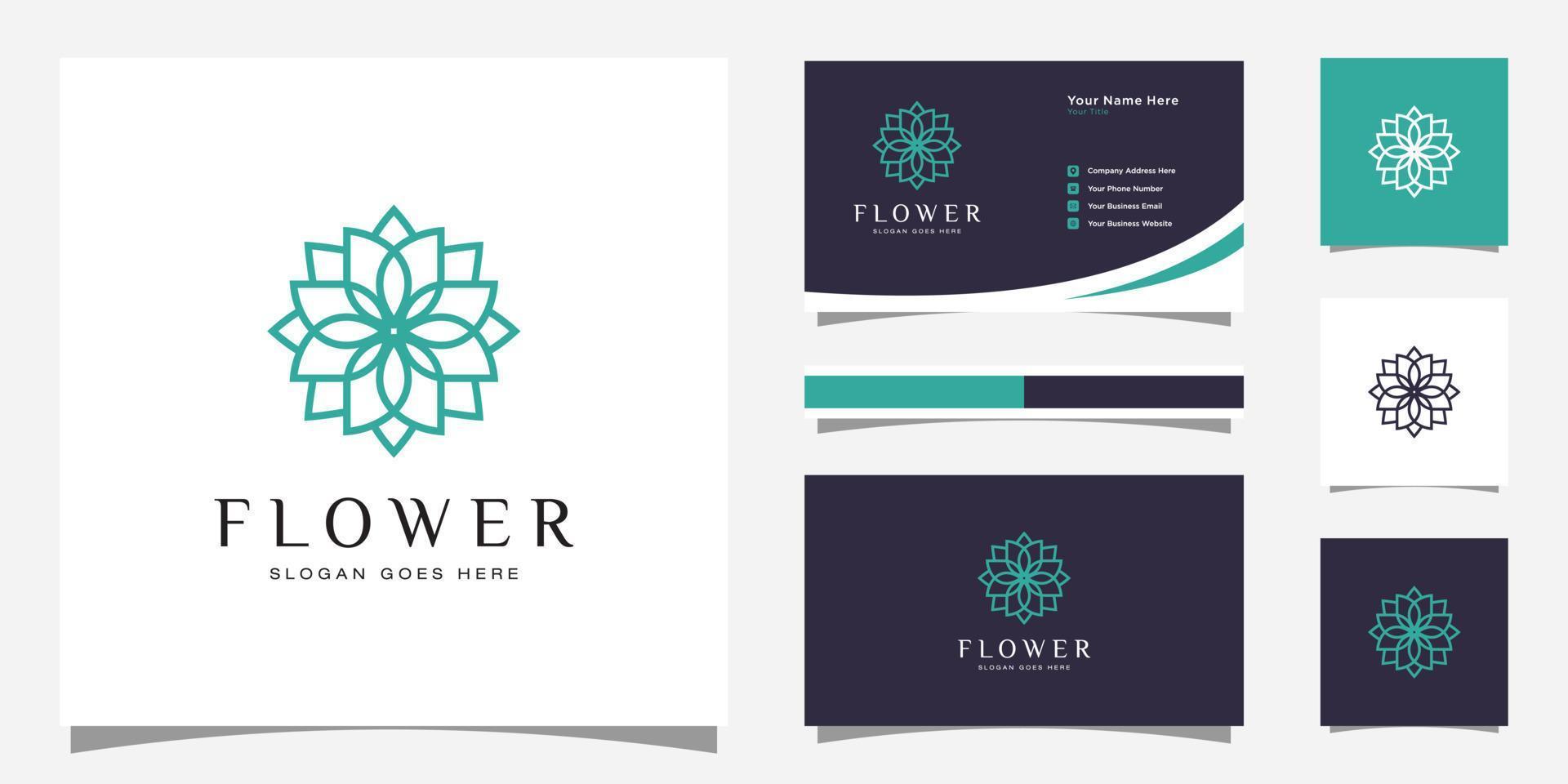 logo de luxe fleur monoline avec conception de carte de visite vecteur