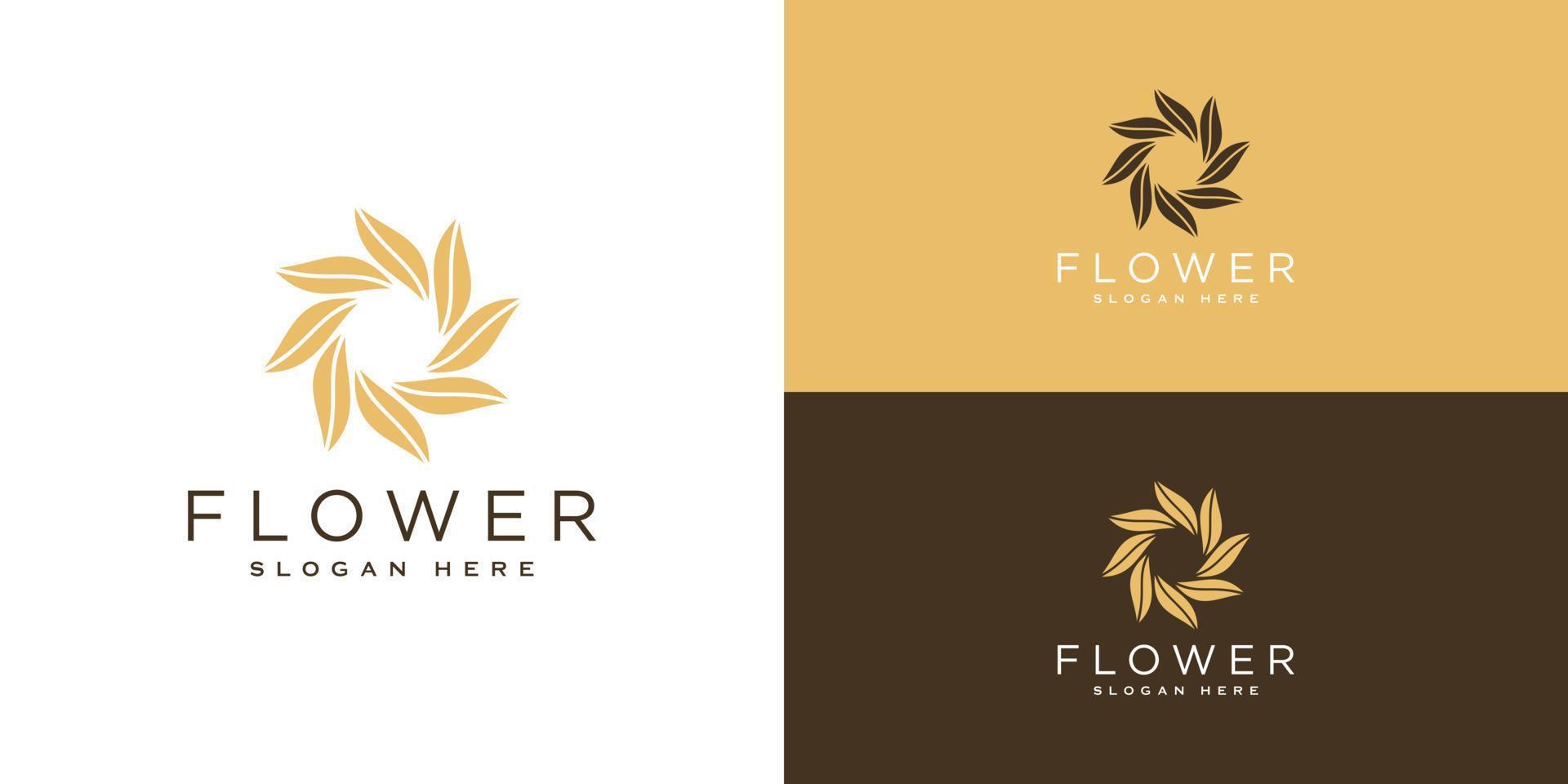 logo de luxe feuille de fleur avec conception de carte de visite vecteur