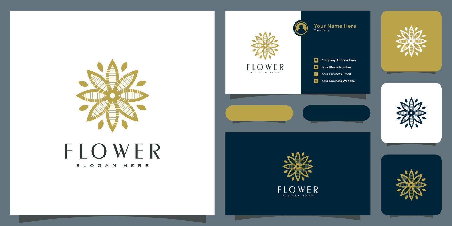 logo de luxe fleur mono ligne avec conception de carte de visite vecteur