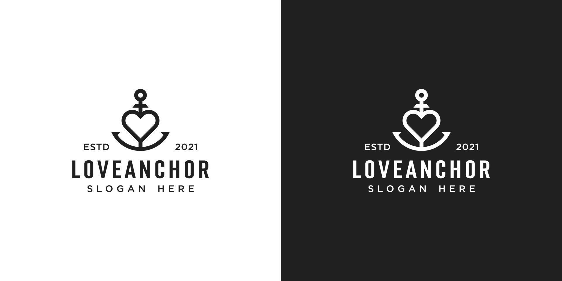 conception de logo de sceau marin nautique d'ancre d'amour vecteur