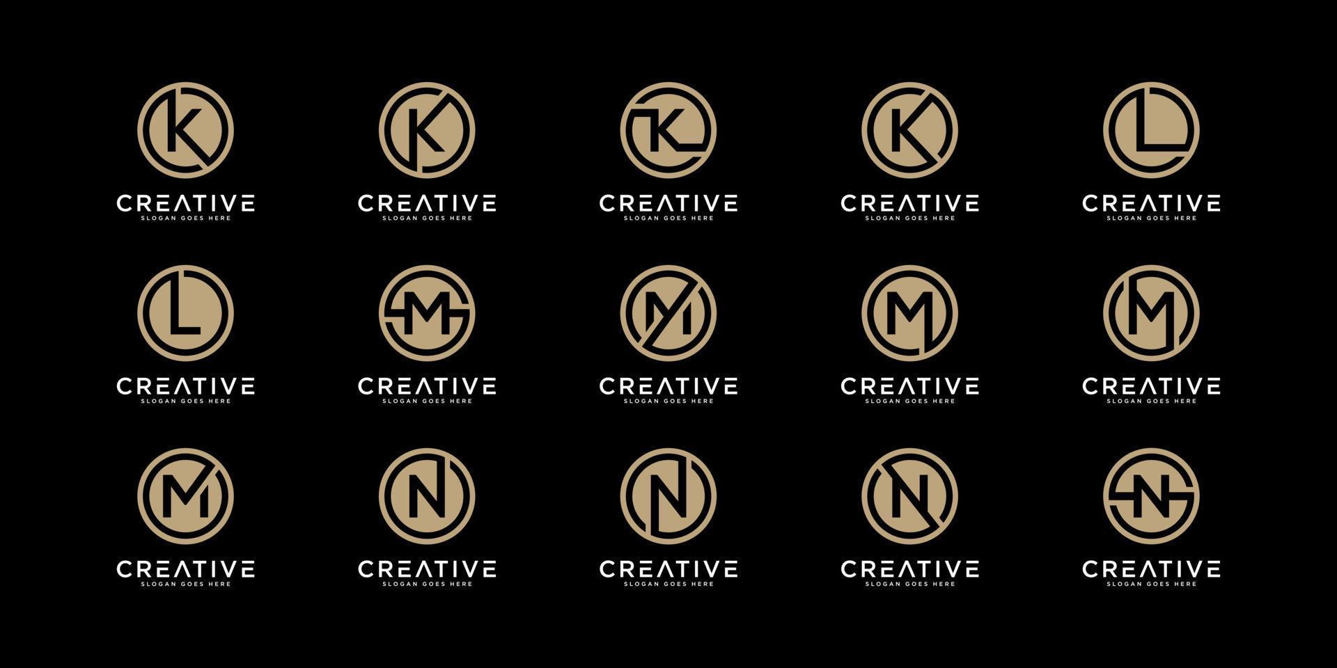 ensemble de lettres de logo k, l, m et n avec style cercle. modèle vecteur