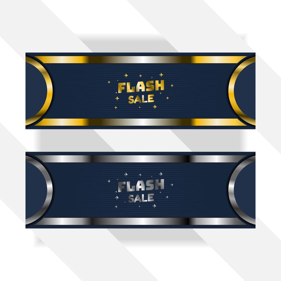 bannière de vente flash avec fête premium de style fond or et argent vecteur