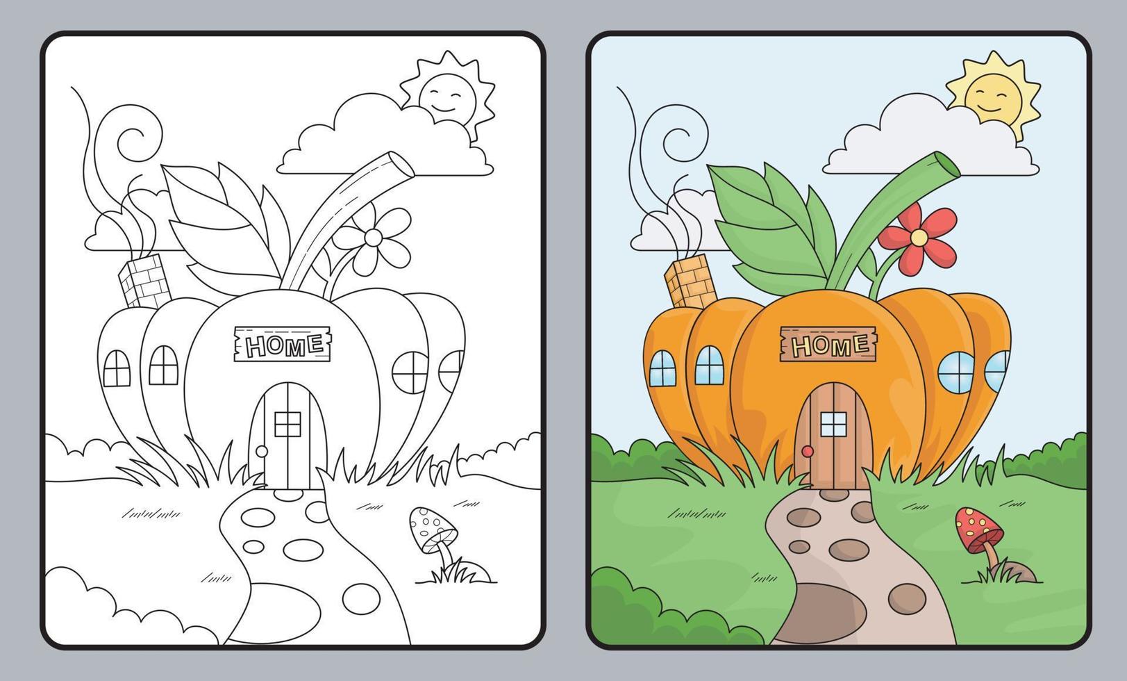 livre ou page de coloriage de maison de citrouille, éducatif pour les enfants vecteur