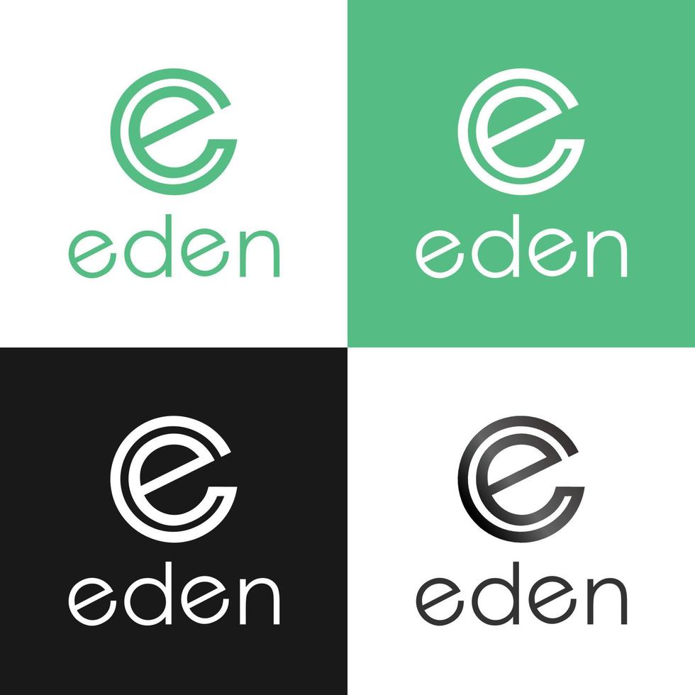 modèle de conception de logo alphabétique lettre e, concept de logo eden, adapté à la mode, au style de vie ou à la boutique. noir, vert, blanc vecteur