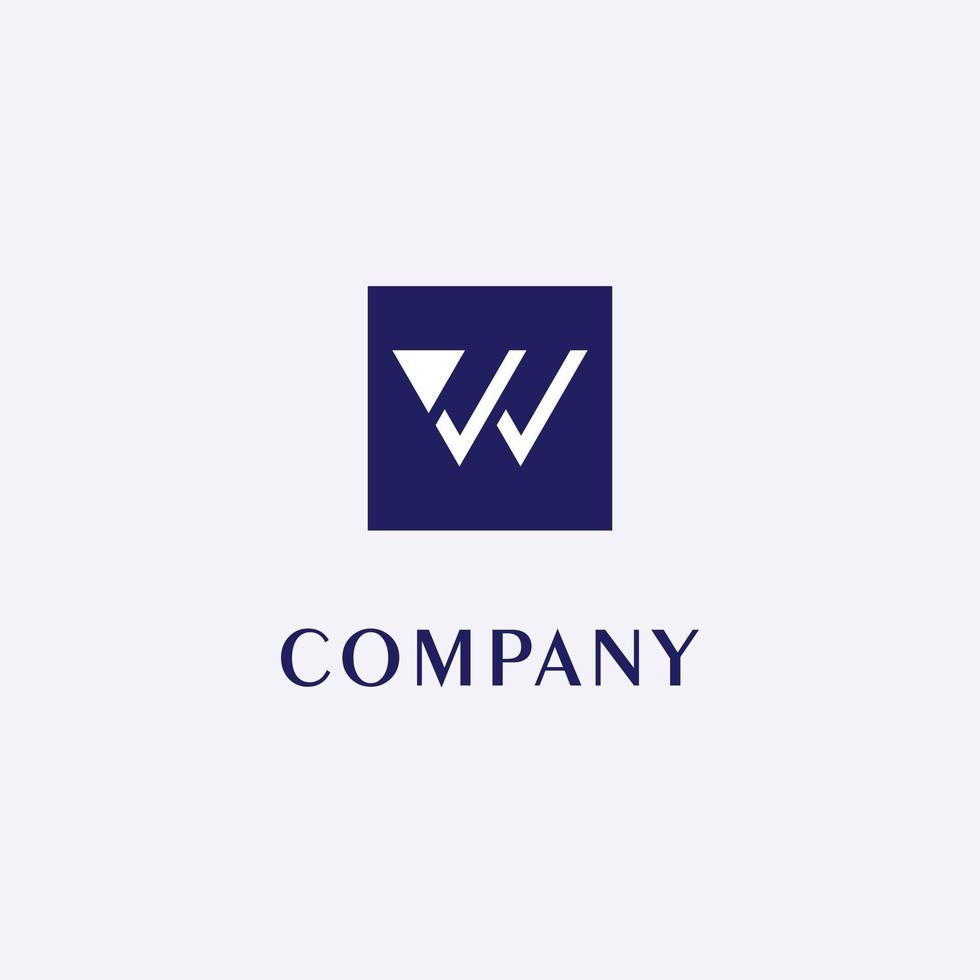 modèle de conception de logo lettre w ou vv ou vw, boîte bleue, fond gris, concept de logo carré rectangle, simple et propre, fort en gras, marque de lettres blanche vecteur