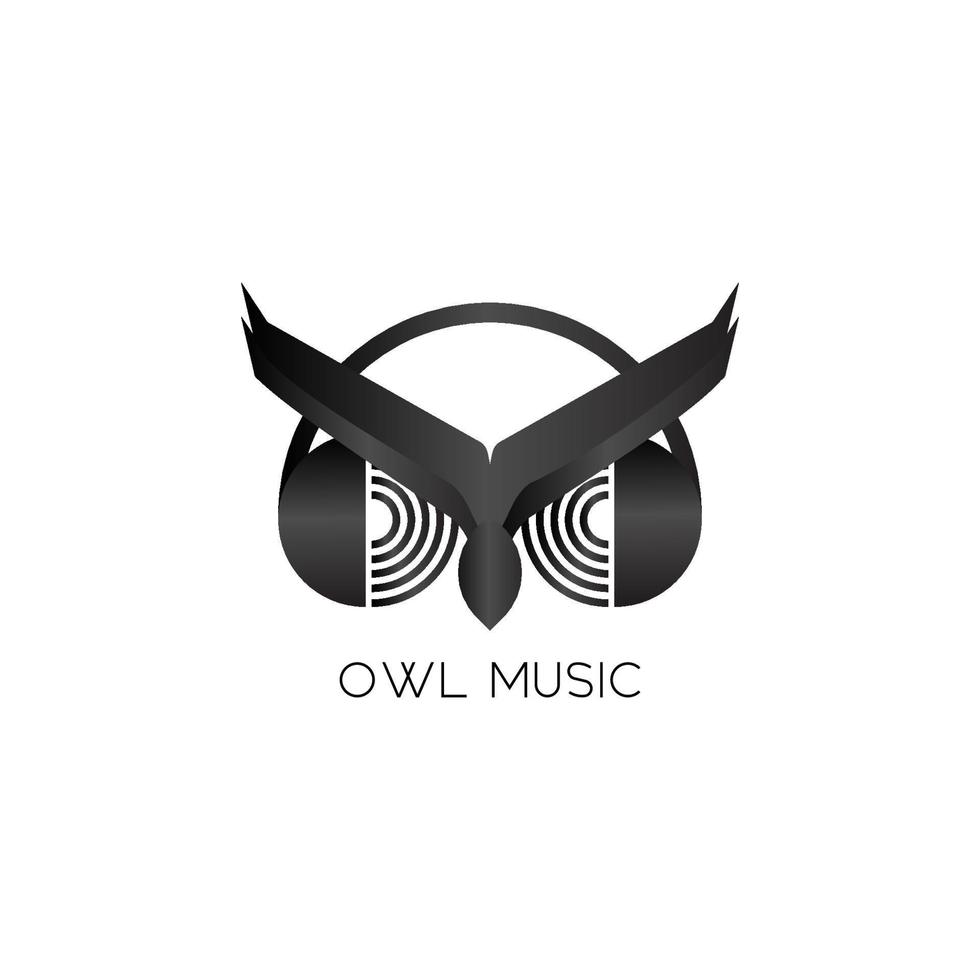 modèle de conception de logo de musique hibou, écoutez de la musique avec un casque vecteur