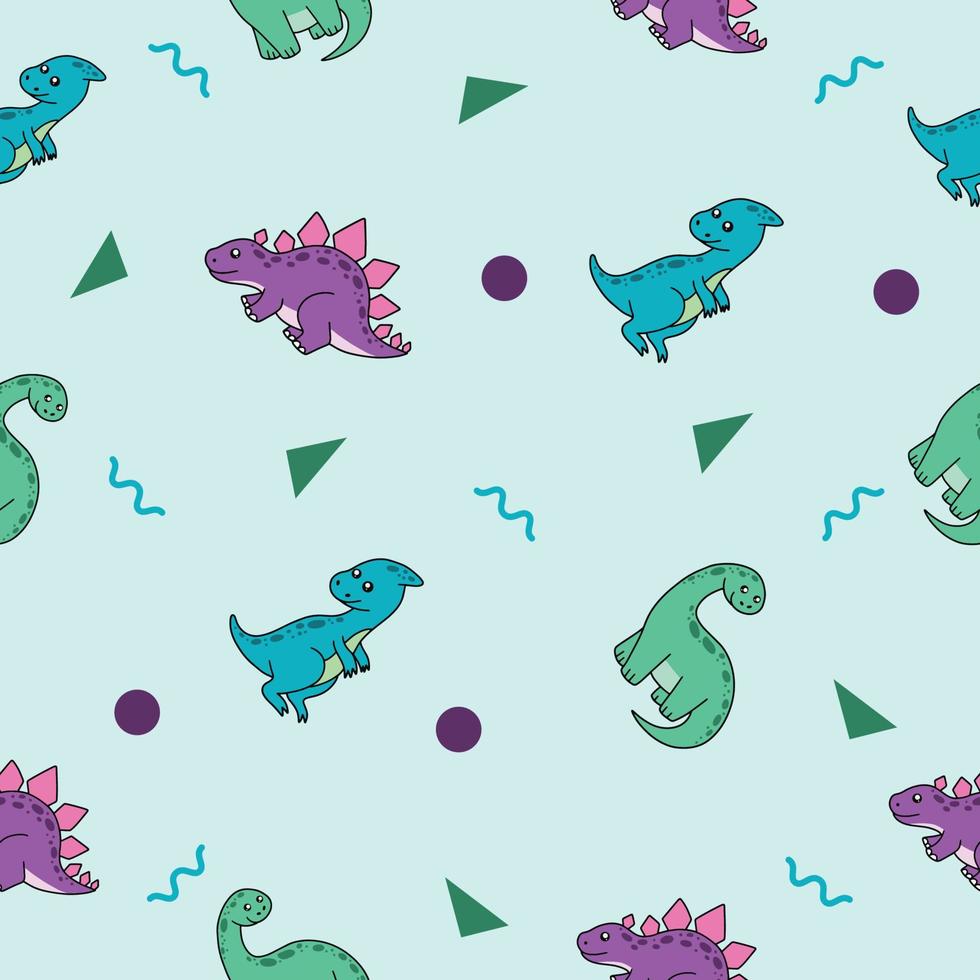 fond d'écran d'objet violet et vert mignon avec motif animal dinosaure sans couture avec motif bleu. vecteur