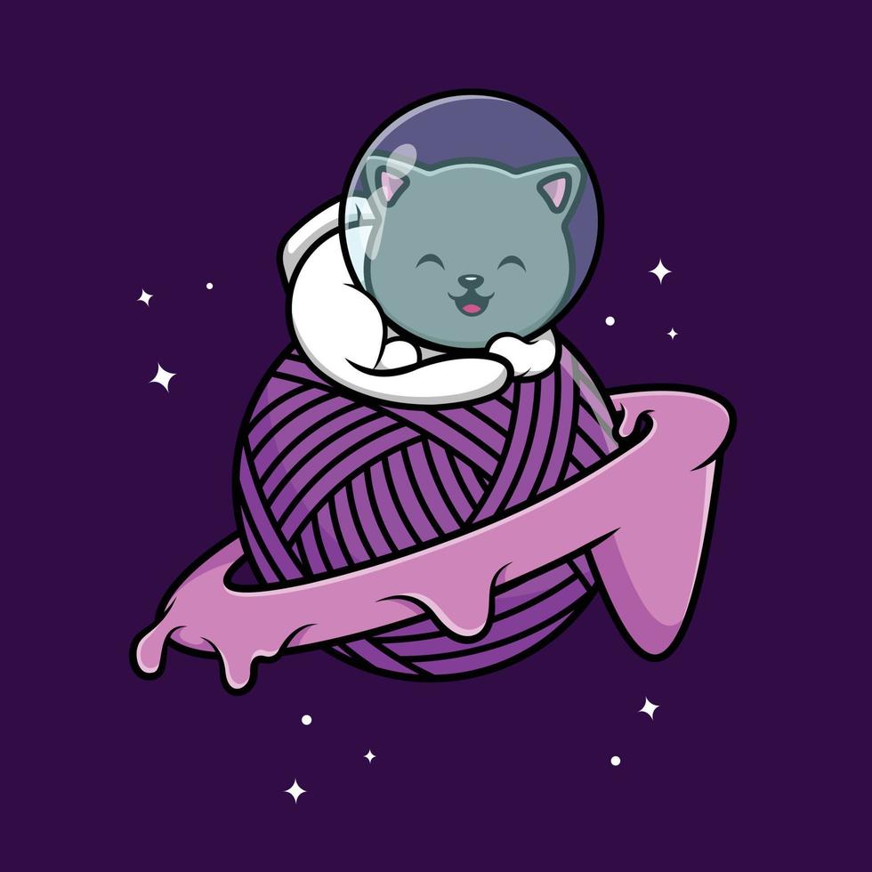 astronaute de chat mignon assis sur l'illustration d'icône de vecteur de dessin animé de planète de fil. concept d'icône de science animale isolé vecteur premium.