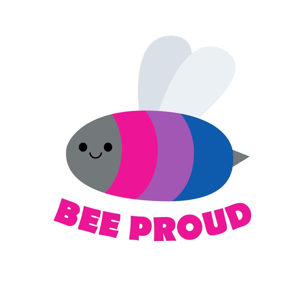 abeille fière. mois de la fierté lgbtq. orientation bisexuelle. égalité. illustration de dessin animé colorée pour impression, épingle, affiche, autocollant ou bannière. vecteur
