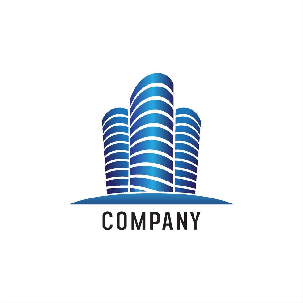 illustration de gratte-ciel bleu. modèle de conception de logo immobilier vecteur