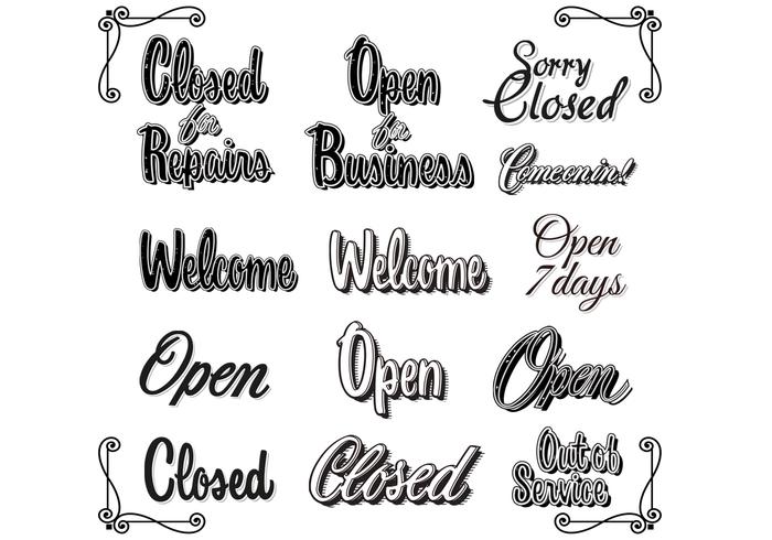 Retro vintage open closed sign bectors vecteur